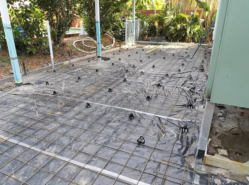 The same patio at prep stage with steel mesh laid