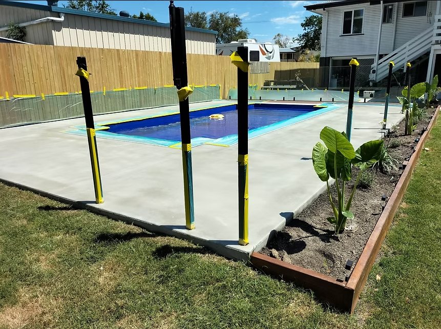 Freshly finished concrete slab