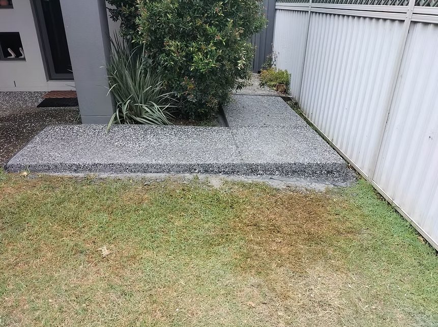 Exposed aggregate side path with step